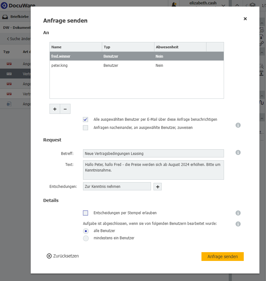 Details Anfrage senden
